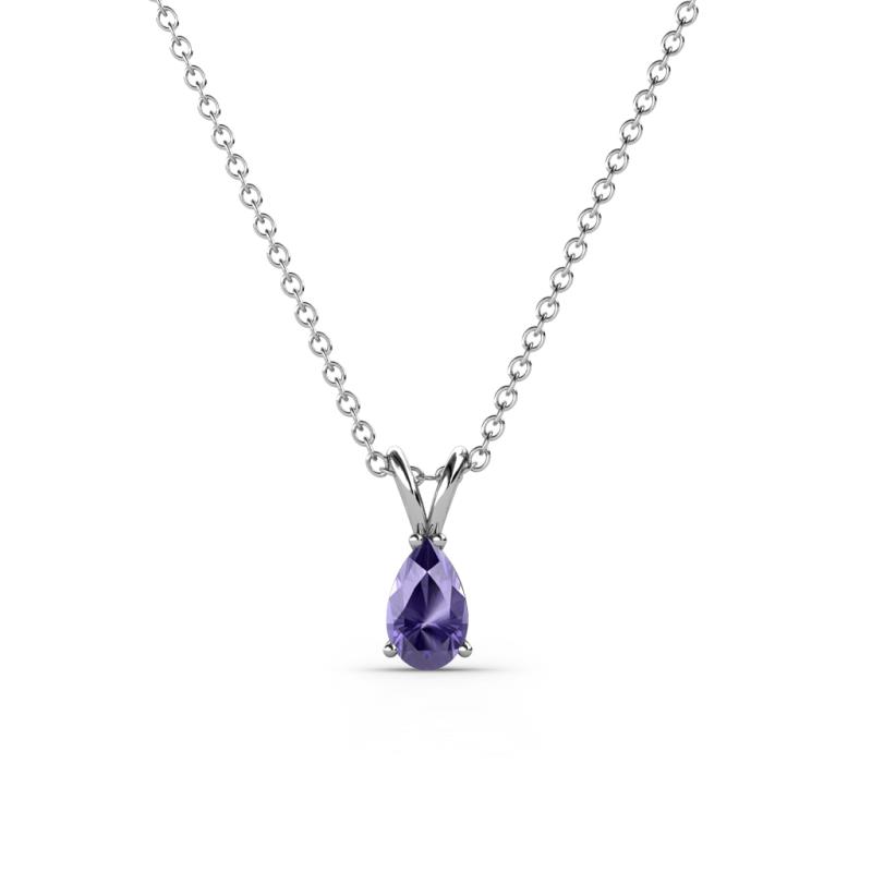 Jassiel 5x3 mm Pear Cut Iolite Double Bail Solitaire Pendant Necklace 
