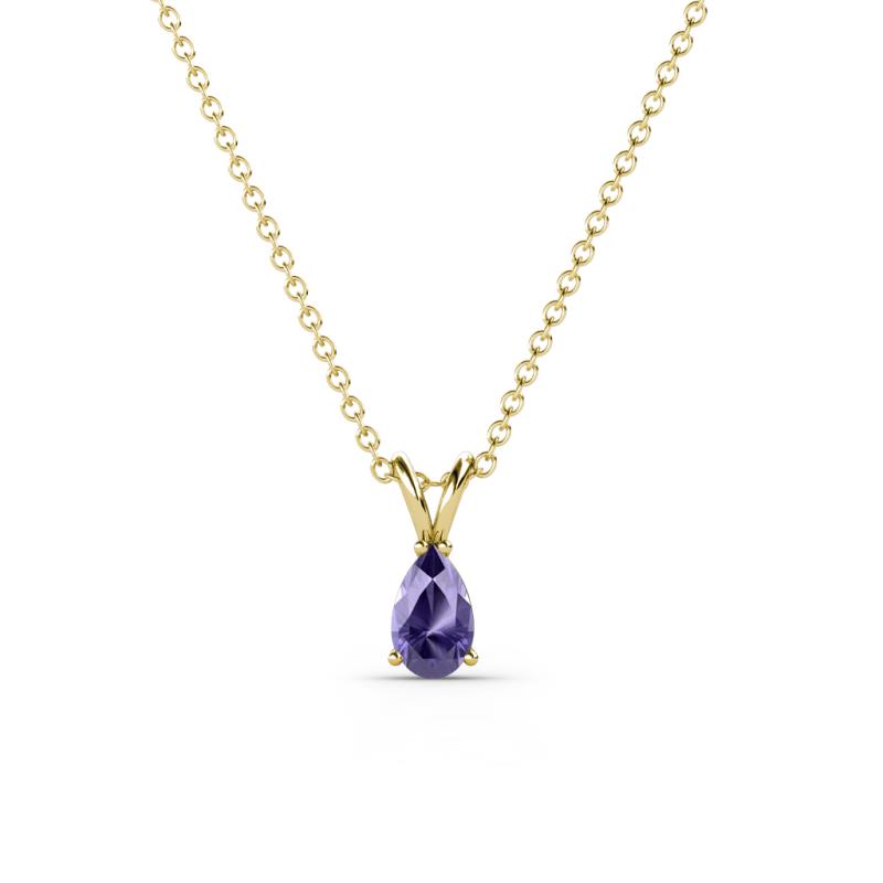 Jassiel 5x3 mm Pear Cut Iolite Double Bail Solitaire Pendant Necklace 