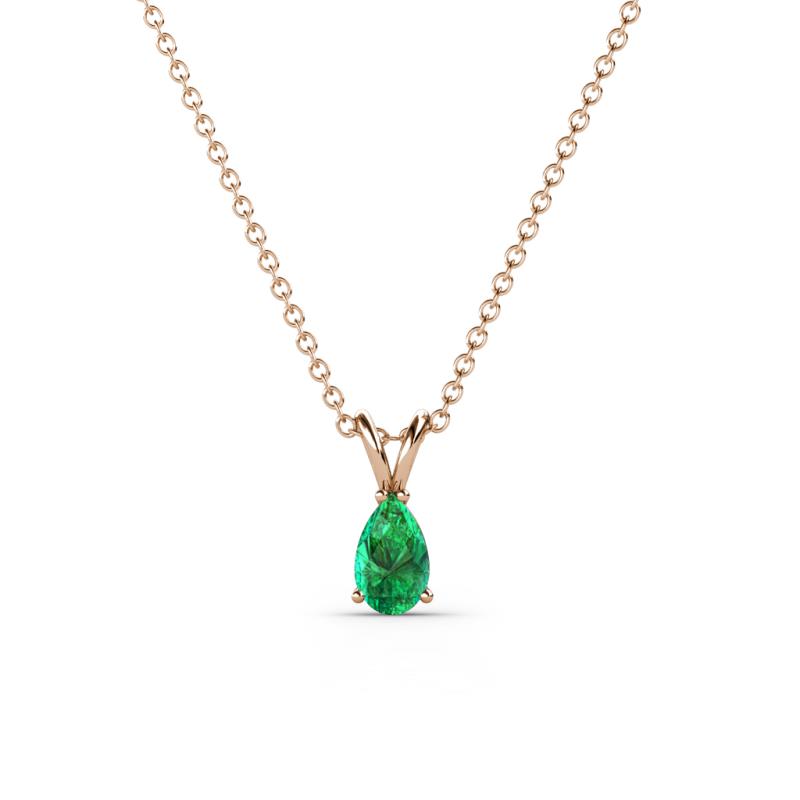 Jassiel 5x3 mm Pear Cut Emerald Double Bail Solitaire Pendant Necklace 