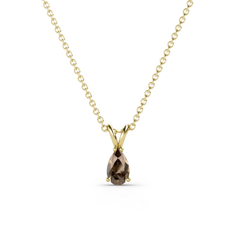 Jassiel 5x3 mm Pear Cut Smoky Quartz Double Bail Solitaire Pendant Necklace 