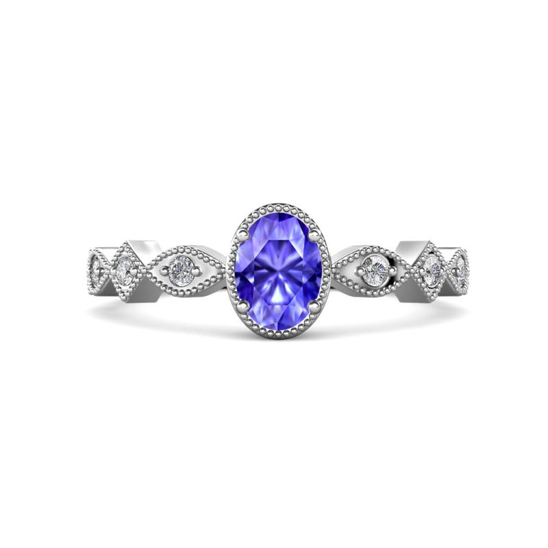 Jiena Desire Oval Cut Tanzanite and Round Lab Grown Diamond Engagement Ring 