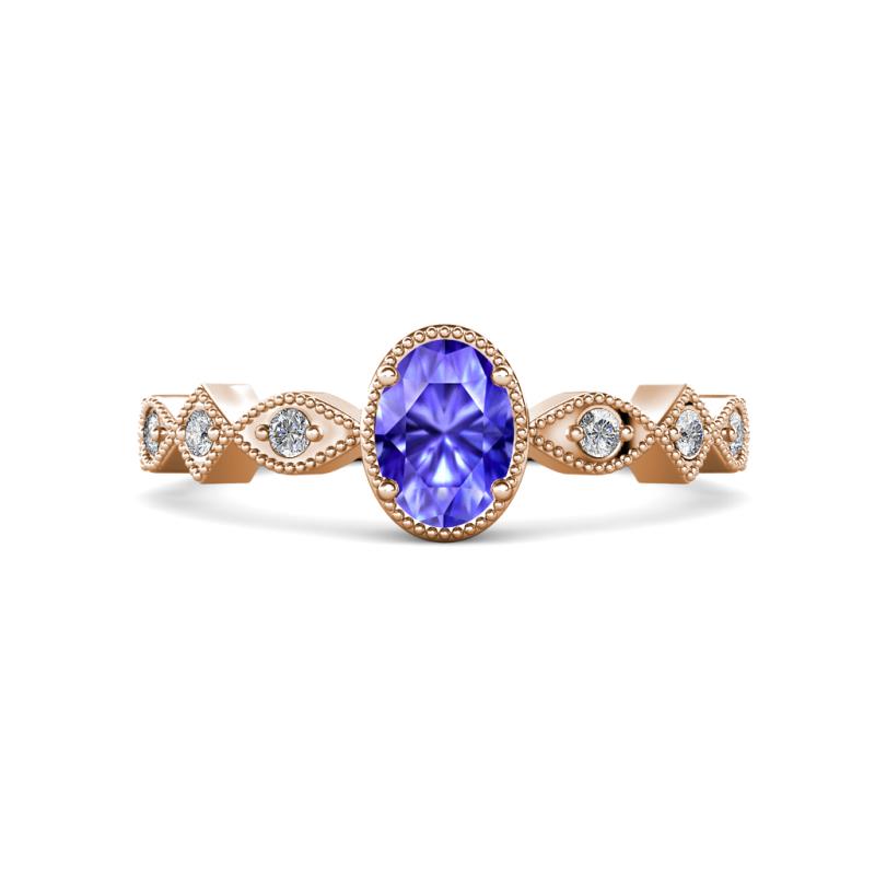 Jiena Desire Oval Cut Tanzanite and Round Lab Grown Diamond Engagement Ring 