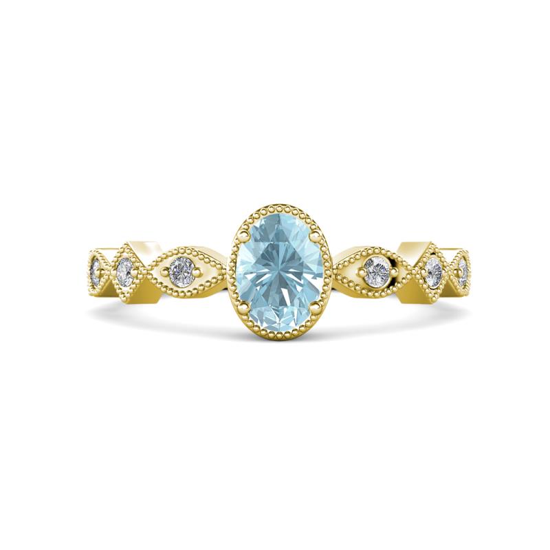 Jiena Desire Oval Cut Aquamarine and Round Lab Grown Diamond Engagement Ring 