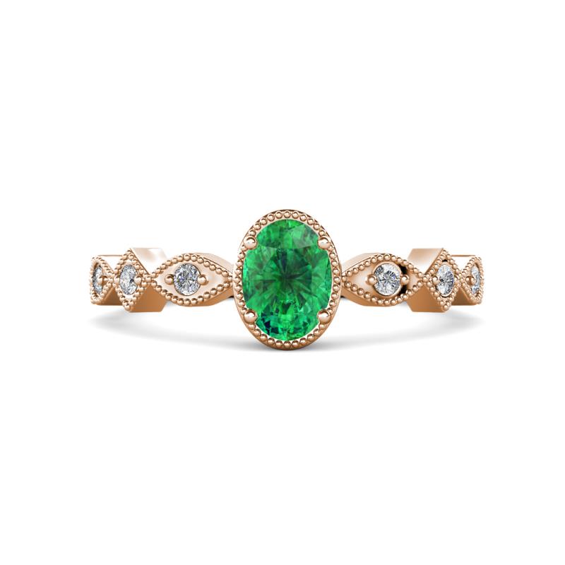 Jiena Desire Oval Cut Emerald and Round Lab Grown Diamond Engagement Ring 