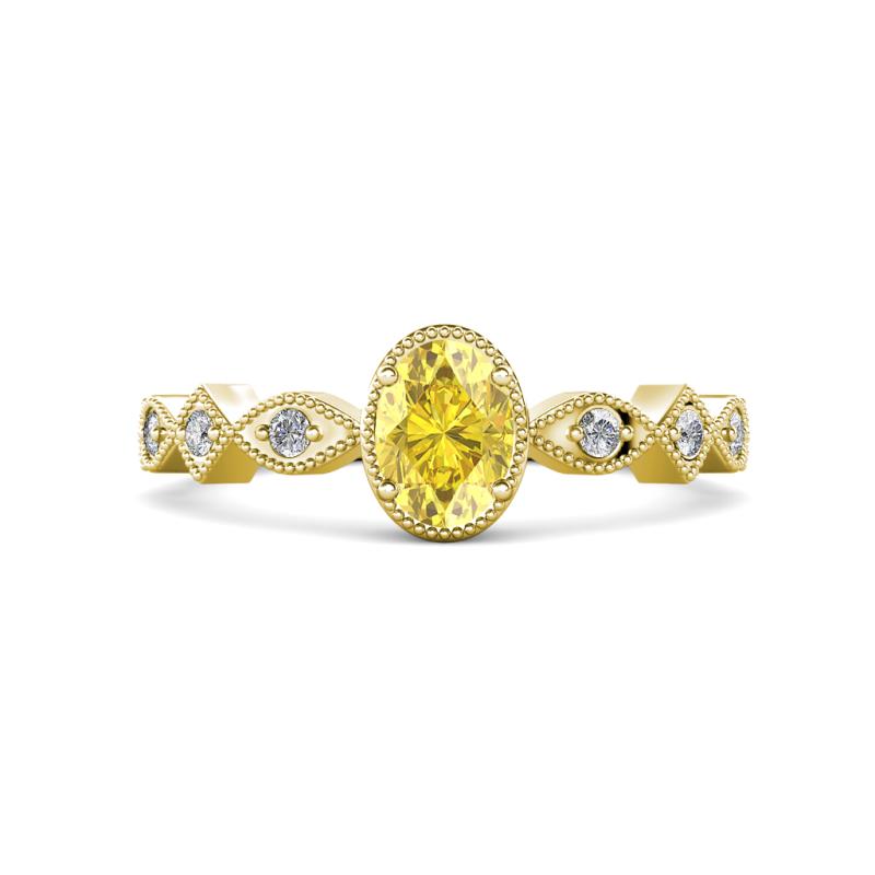 Jiena Desire Oval Cut Yellow Sapphire and Round Lab Grown Diamond Engagement Ring 
