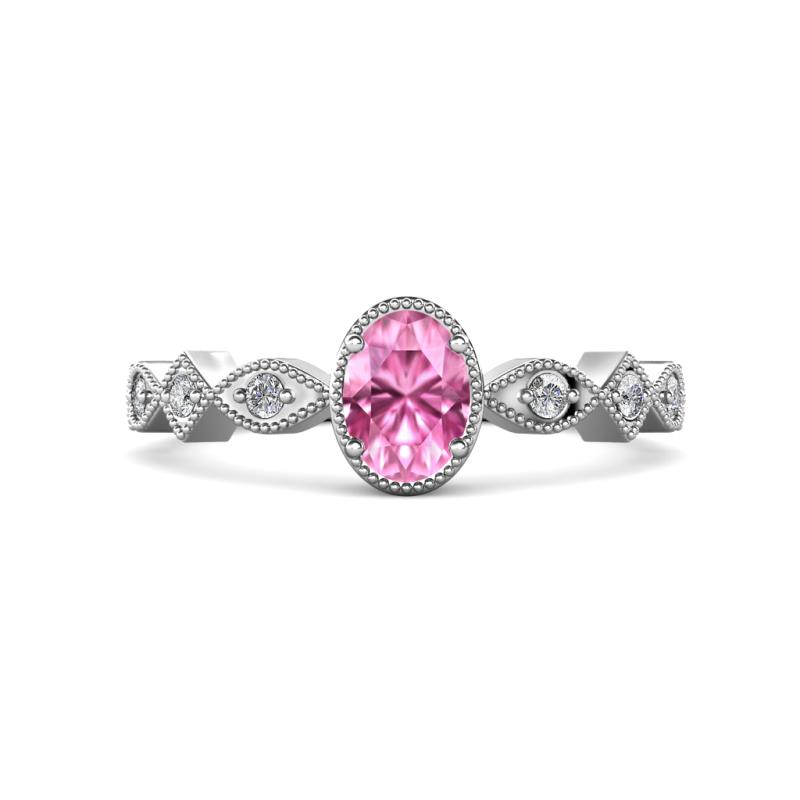 Jiena Desire Oval Cut Pink Sapphire and Round Lab Grown Diamond Engagement Ring 