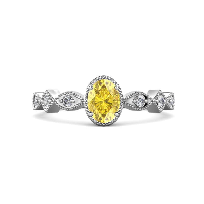 Jiena Desire Oval Cut Yellow Sapphire and Round Lab Grown Diamond Engagement Ring 
