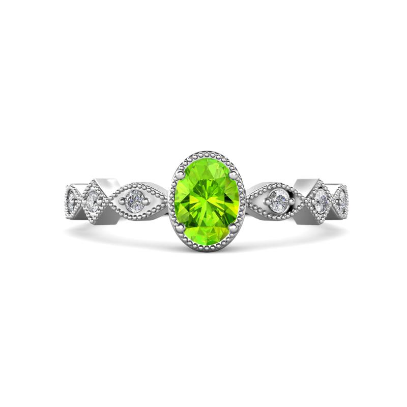 Jiena Desire Oval Cut Peridot and Round Lab Grown Diamond Engagement Ring 