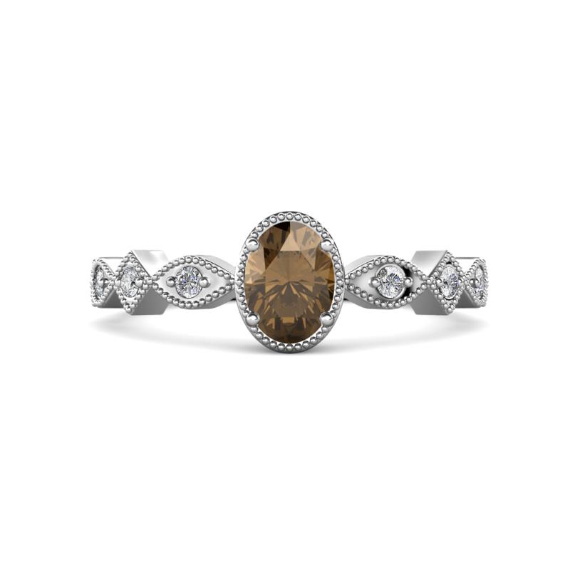 Jiena Desire Oval Cut Smoky Quartz and Round Lab Grown Diamond Engagement Ring 