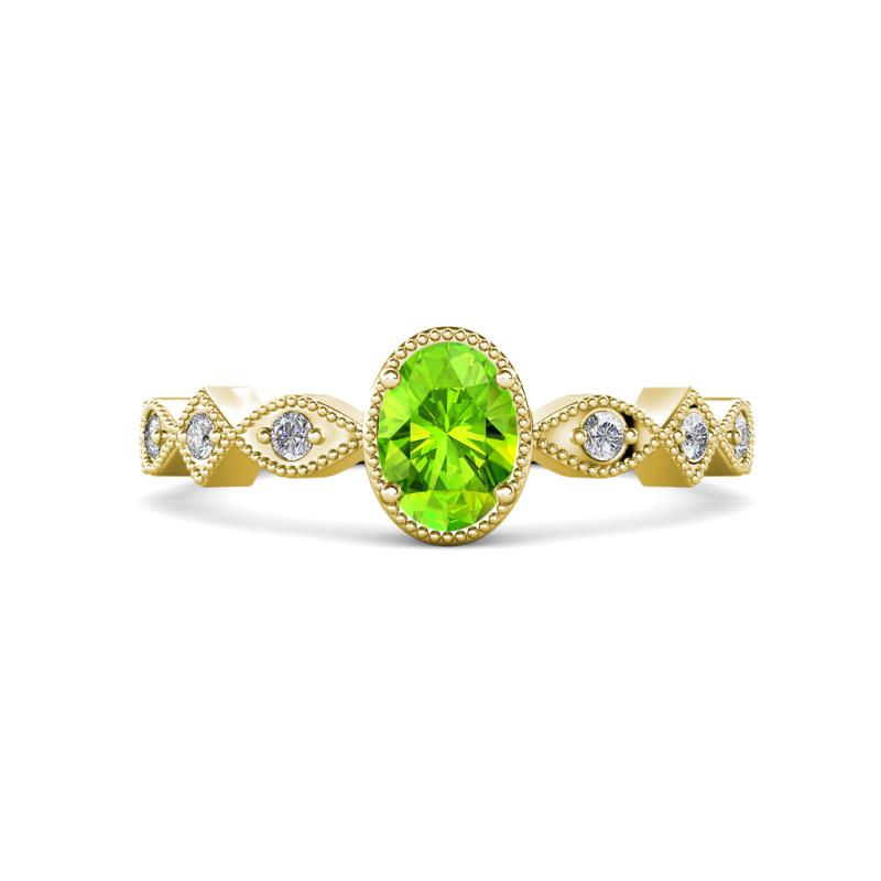 Jiena Desire Oval Cut Peridot and Round Lab Grown Diamond Engagement Ring 