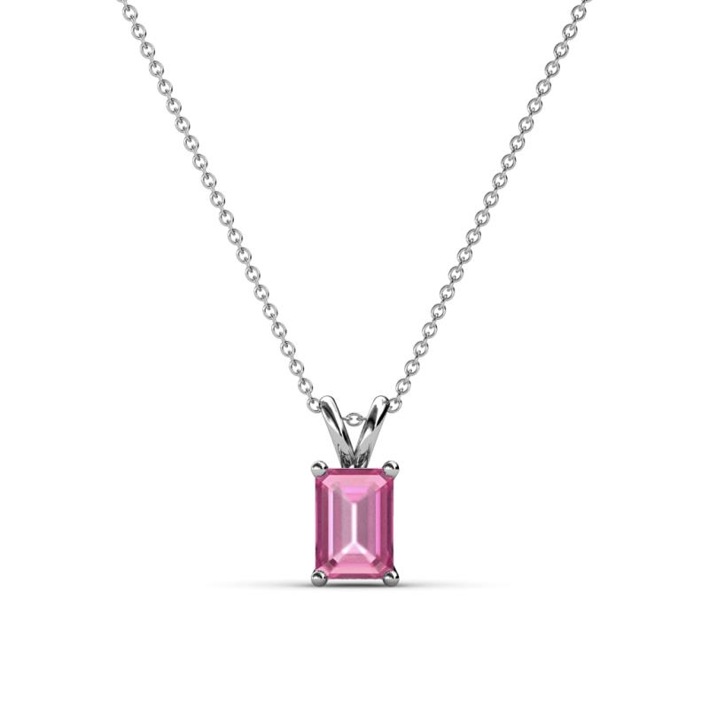 Jassiel 6x4 mm Emerald Cut Pink Sapphire Double Bail Solitaire Pendant Necklace 