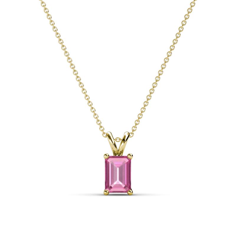 Jassiel 6x4 mm Emerald Cut Pink Sapphire Double Bail Solitaire Pendant Necklace 