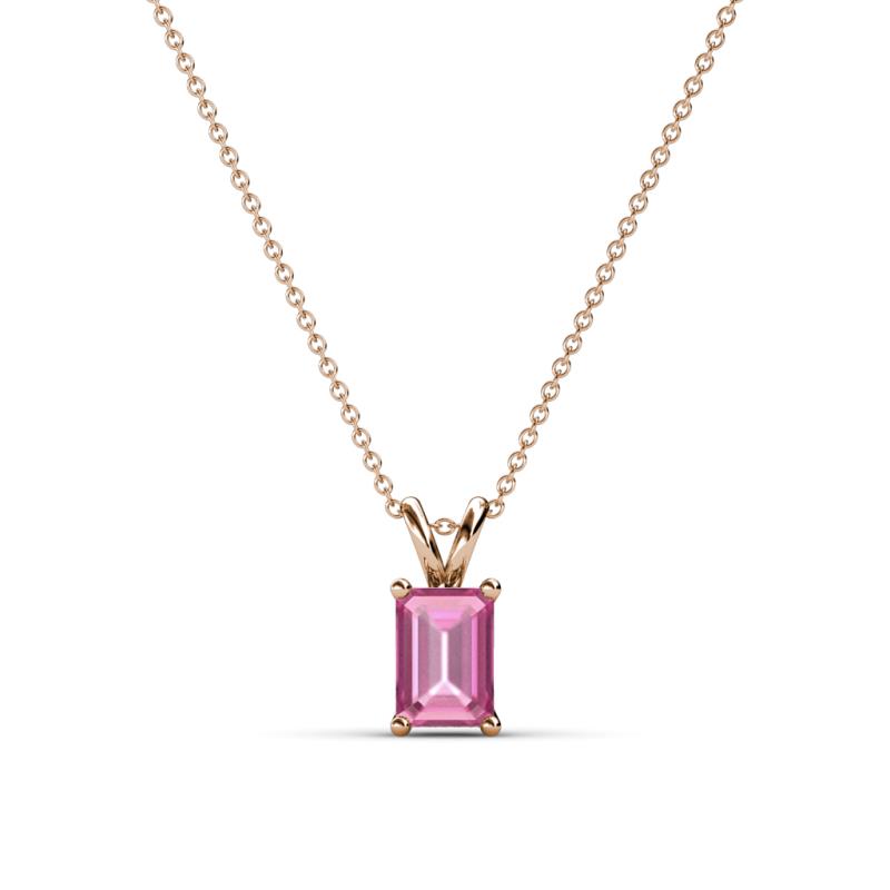 Jassiel 6x4 mm Emerald Cut Pink Sapphire Double Bail Solitaire Pendant Necklace 