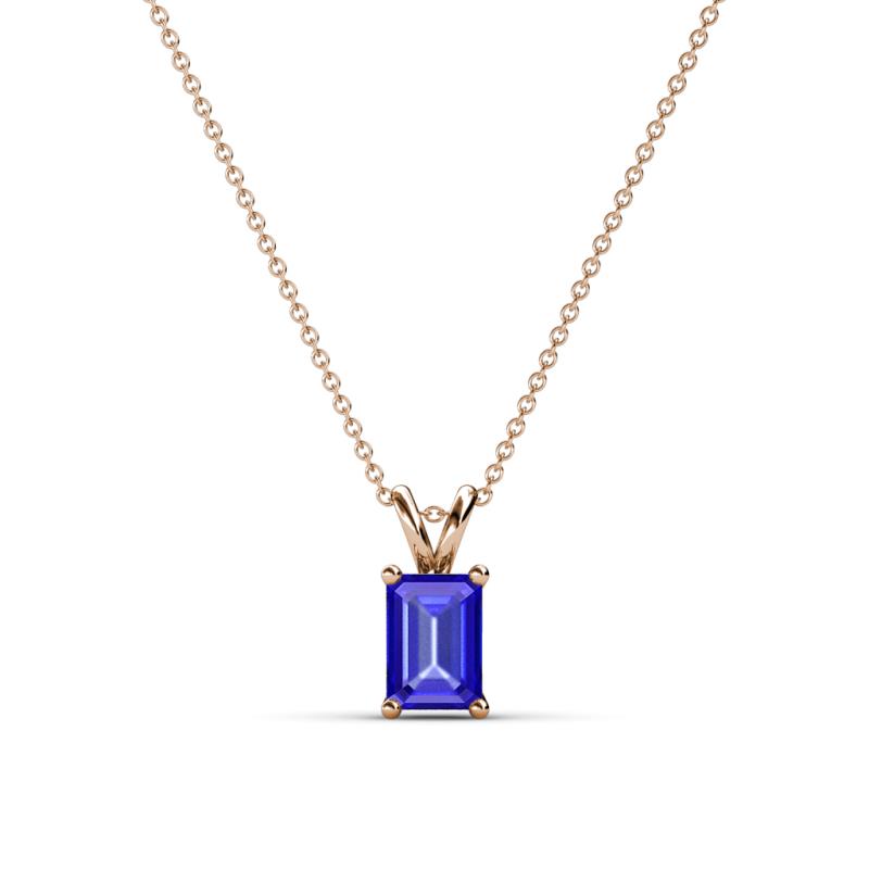 Jassiel 6x4 mm Emerald Cut Tanzanite Double Bail Solitaire Pendant Necklace 