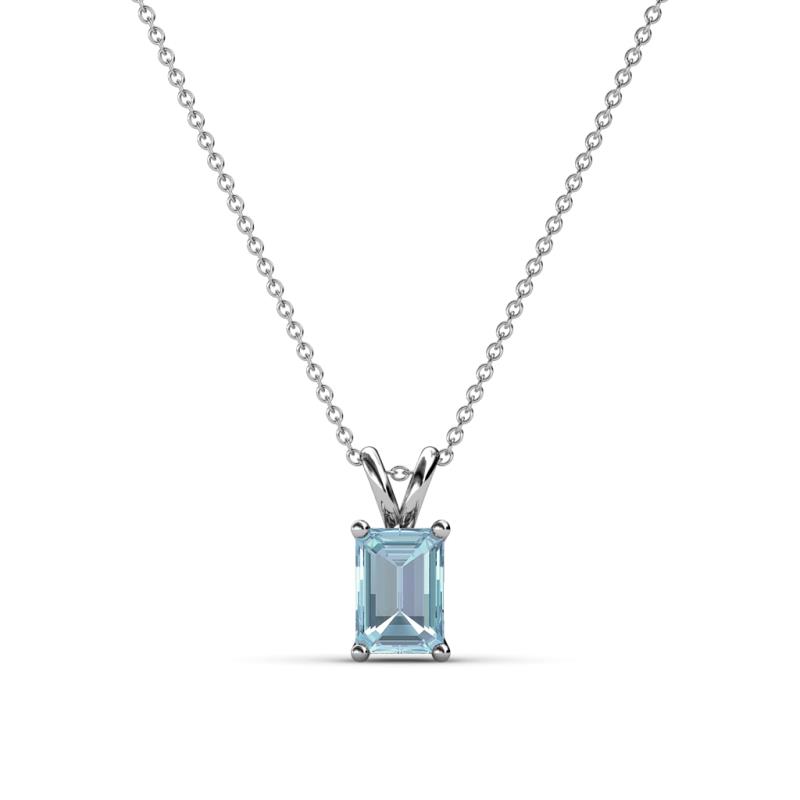 Jassiel 6x4 mm Emerald Cut Aquamarine Double Bail Solitaire Pendant Necklace 