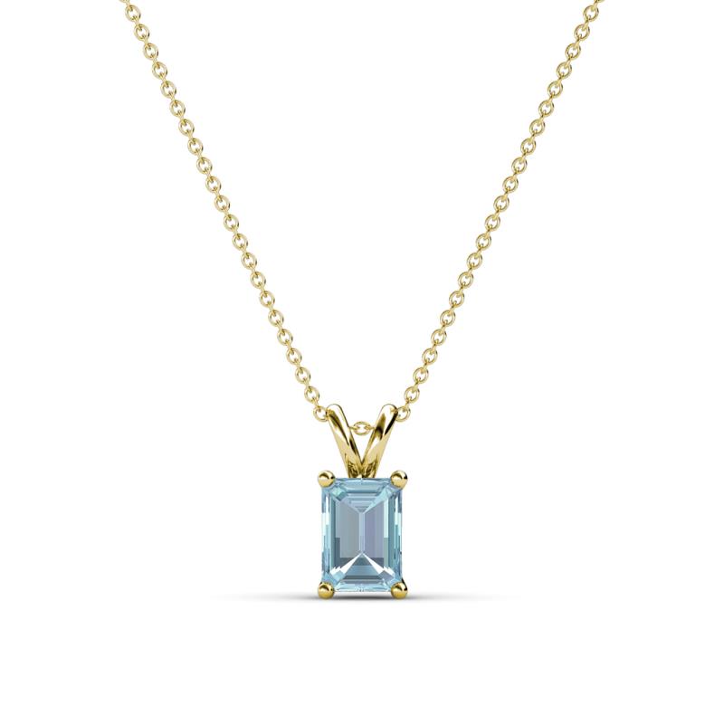 Jassiel 6x4 mm Emerald Cut Aquamarine Double Bail Solitaire Pendant Necklace 
