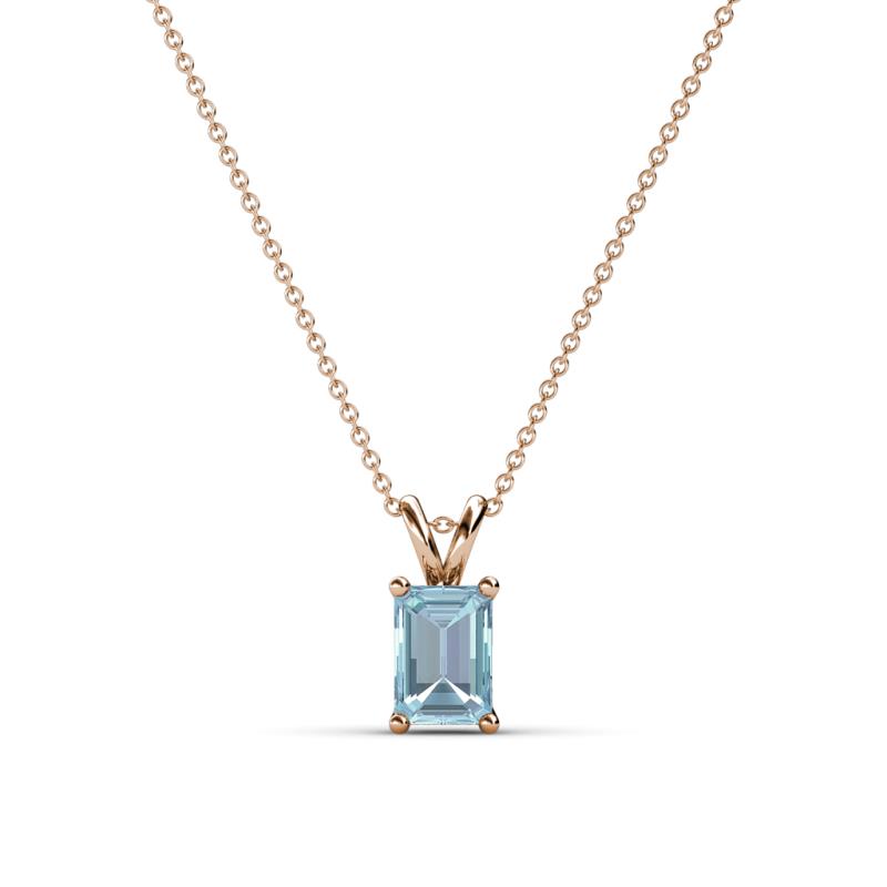 Jassiel 6x4 mm Emerald Cut Aquamarine Double Bail Solitaire Pendant Necklace 