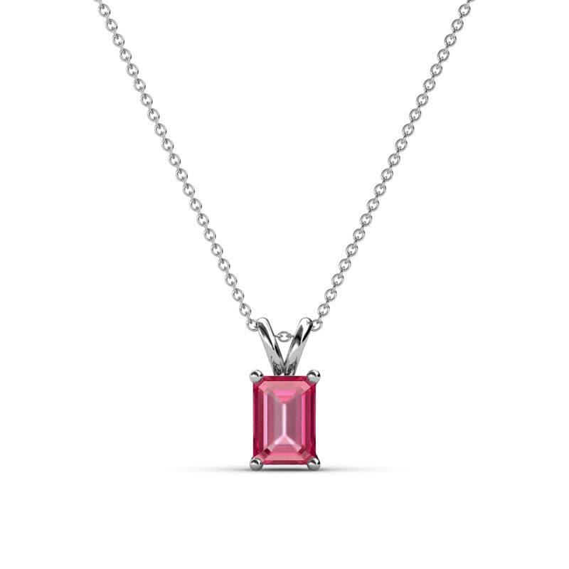 Jassiel 6x4 mm Emerald Cut Pink Tourmaline Double Bail Solitaire Pendant Necklace 