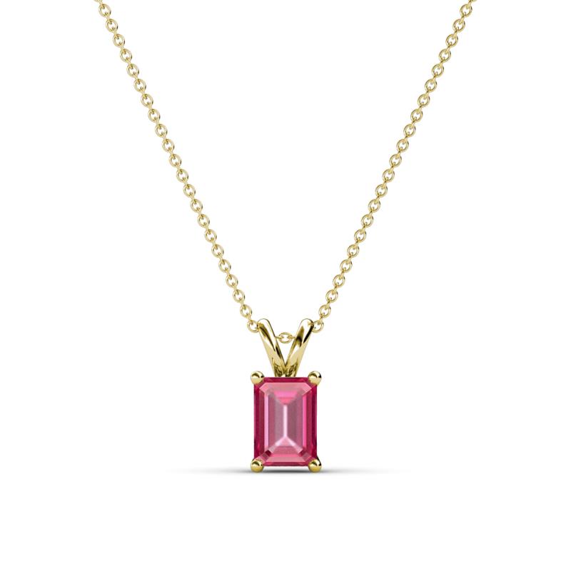 Jassiel 6x4 mm Emerald Cut Pink Tourmaline Double Bail Solitaire Pendant Necklace 