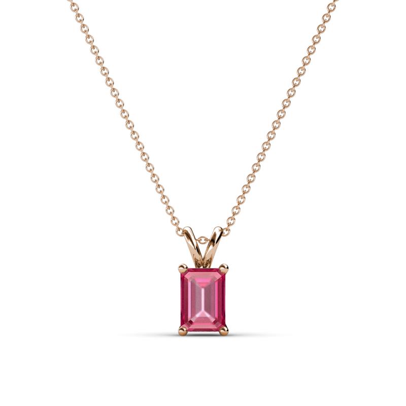 Jassiel 6x4 mm Emerald Cut Pink Tourmaline Double Bail Solitaire Pendant Necklace 