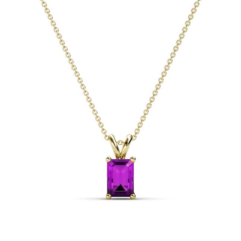 Jassiel 6x4 mm Emerald Cut Amethyst Double Bail Solitaire Pendant Necklace 