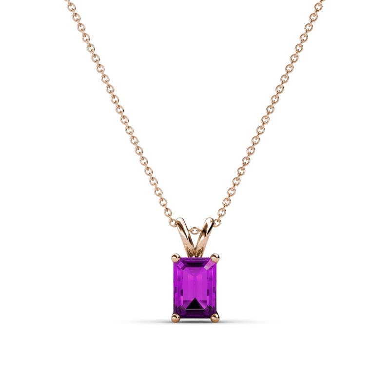 Jassiel 6x4 mm Emerald Cut Amethyst Double Bail Solitaire Pendant Necklace 