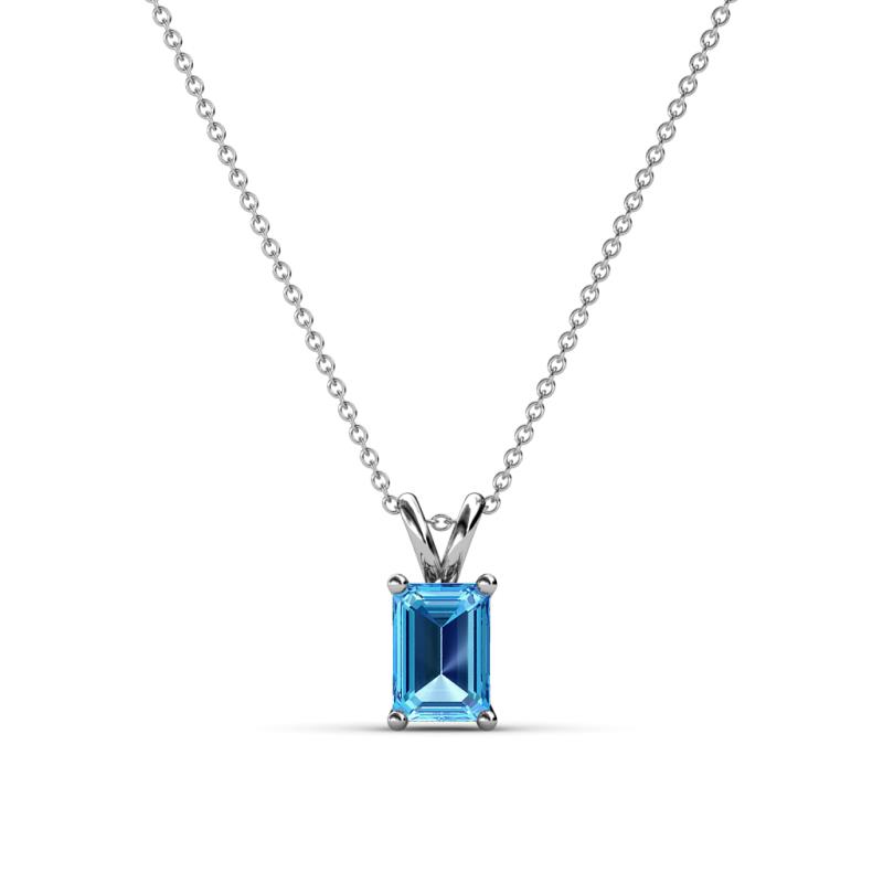 Jassiel 6x4 mm Emerald Cut Blue Topaz Double Bail Solitaire Pendant Necklace 