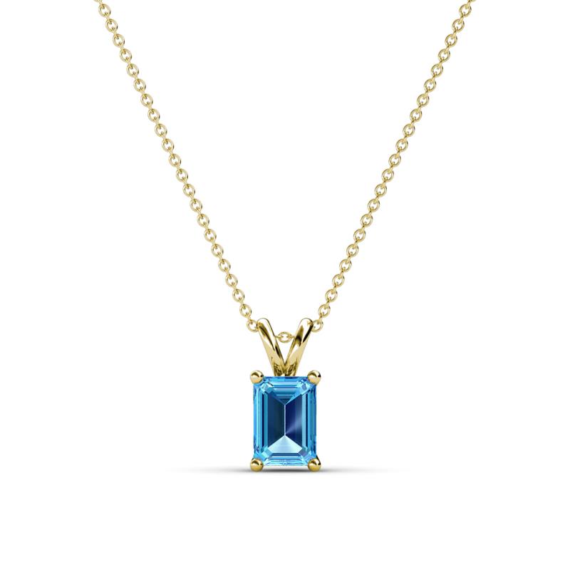 Jassiel 6x4 mm Emerald Cut Blue Topaz Double Bail Solitaire Pendant Necklace 