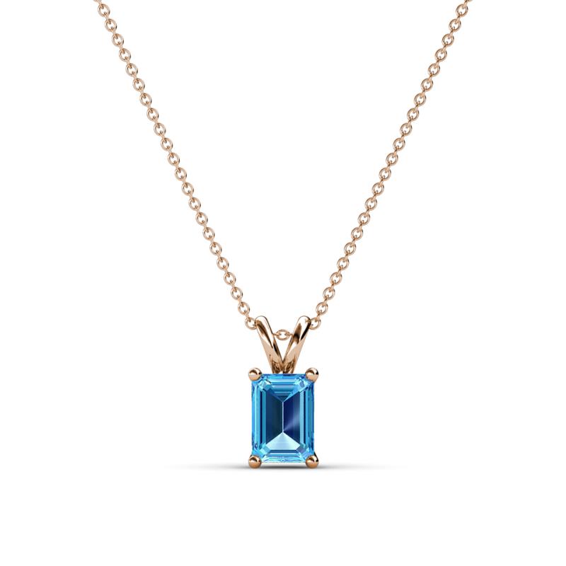 Jassiel 6x4 mm Emerald Cut Blue Topaz Double Bail Solitaire Pendant Necklace 