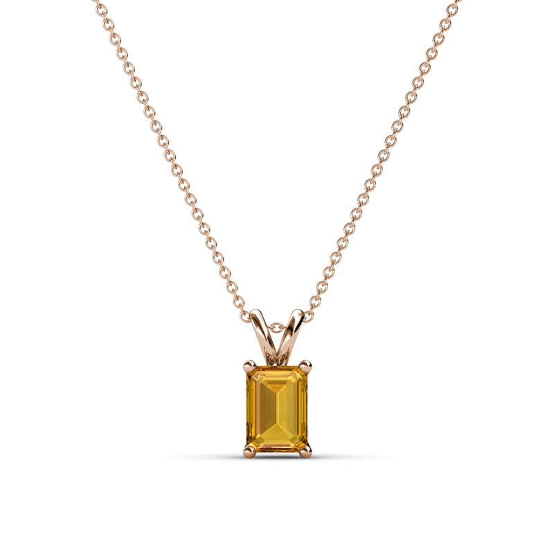 Jassiel 6x4 mm Emerald Cut Citrine Double Bail Solitaire Pendant Necklace 