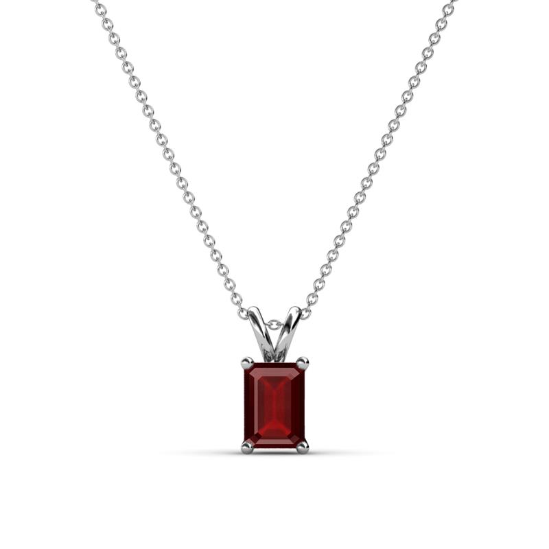 Jassiel 6x4 mm Emerald Cut Red Garnet Double Bail Solitaire Pendant Necklace 