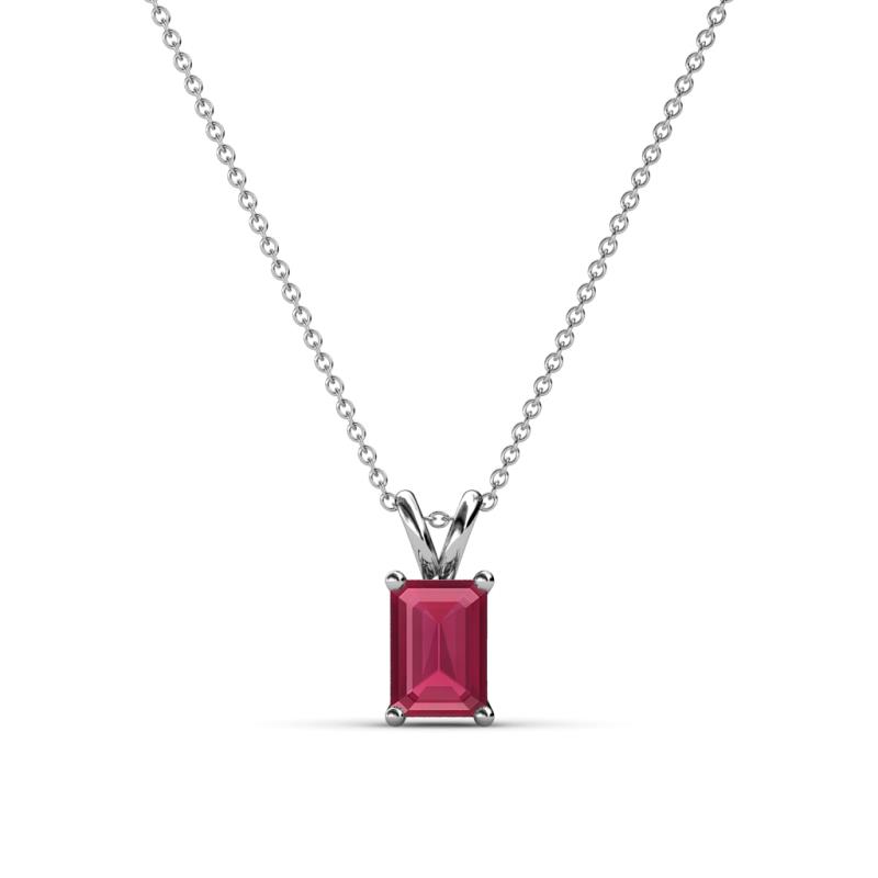 Jassiel 6x4 mm Emerald Cut Rhodolite Garnet Double Bail Solitaire Pendant Necklace 