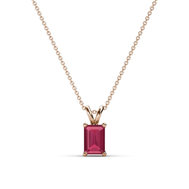 Jassiel 6x4 mm Emerald Cut Rhodolite Garnet Double Bail Solitaire Pendant Necklace 