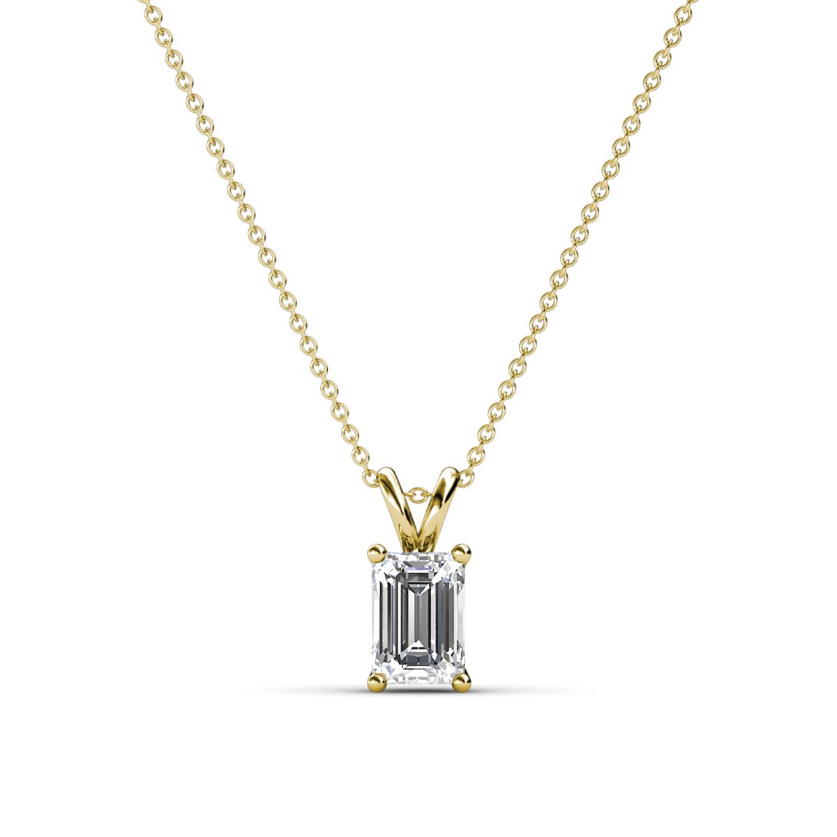 Jassiel 6x4 mm Emerald Cut White Sapphire Double Bail Solitaire Pendant Necklace 