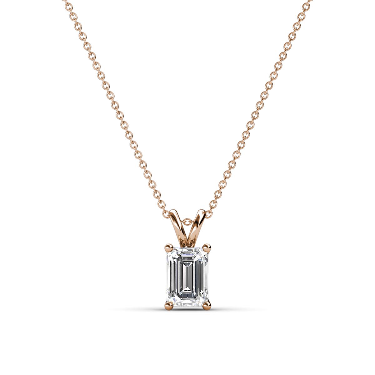 Jassiel 6x4 mm Emerald Cut White Sapphire Double Bail Solitaire Pendant Necklace 
