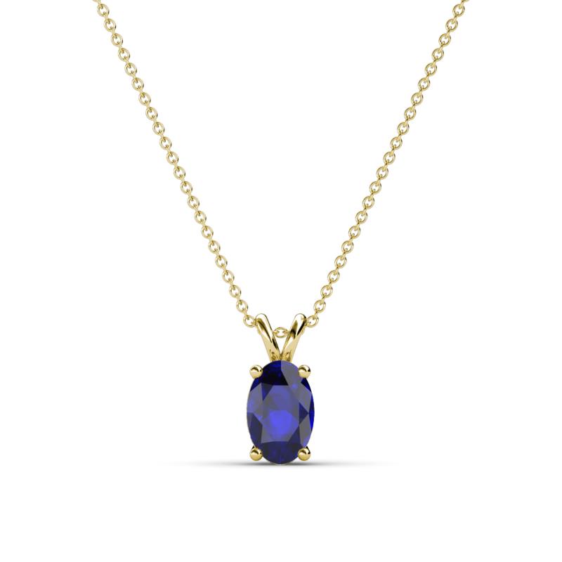 Jassiel 6x4 mm Oval Cut Blue Sapphire Double Bail Solitaire Pendant Necklace 