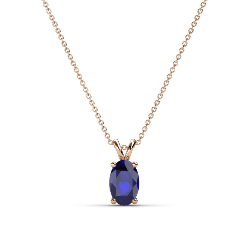 Jassiel 6x4 mm Oval Cut Blue Sapphire Double Bail Solitaire Pendant Necklace 