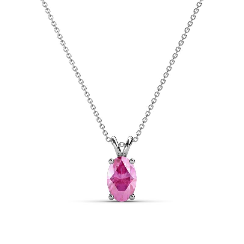 Jassiel 6x4 mm Oval Cut Pink Sapphire Double Bail Solitaire Pendant Necklace 