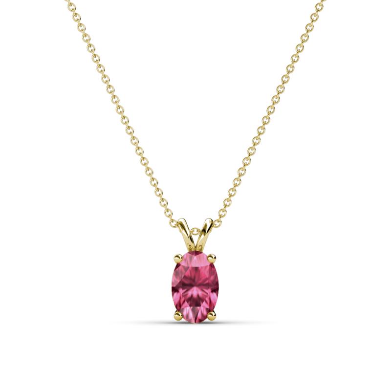 Jassiel 6x4 mm Oval Cut Pink Tourmaline Double Bail Solitaire Pendant Necklace 