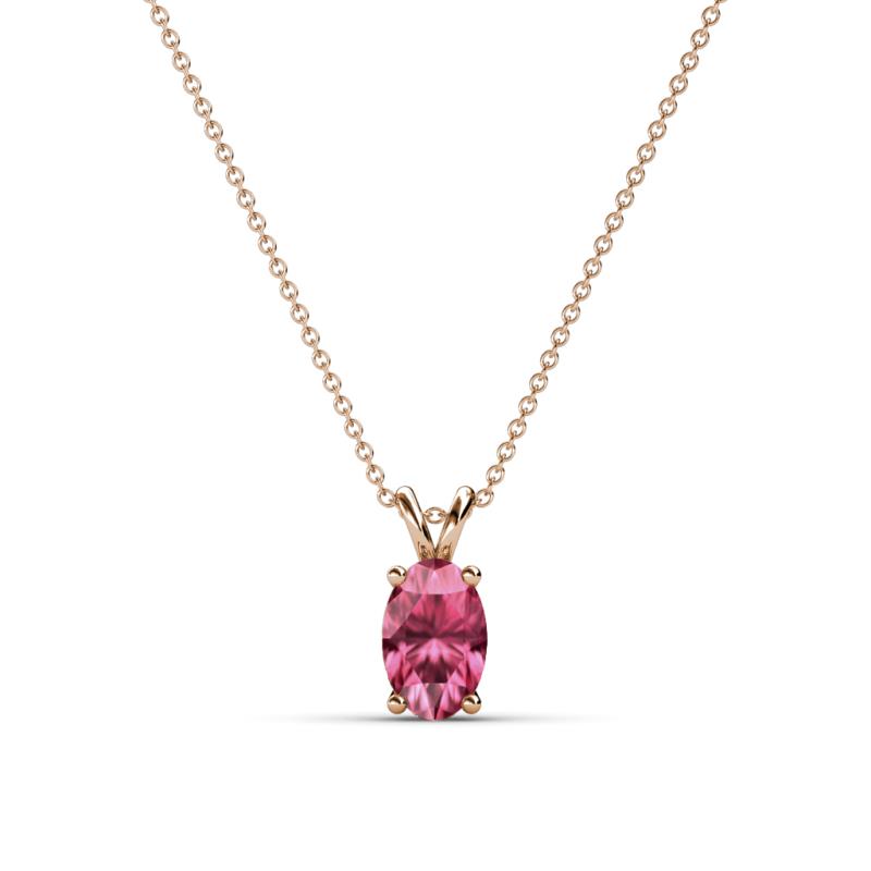 Jassiel 6x4 mm Oval Cut Pink Tourmaline Double Bail Solitaire Pendant Necklace 