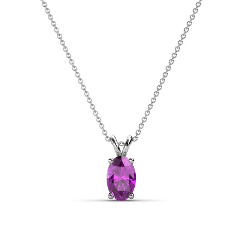 Jassiel 6x4 mm Oval Cut Amethyst Double Bail Solitaire Pendant Necklace 