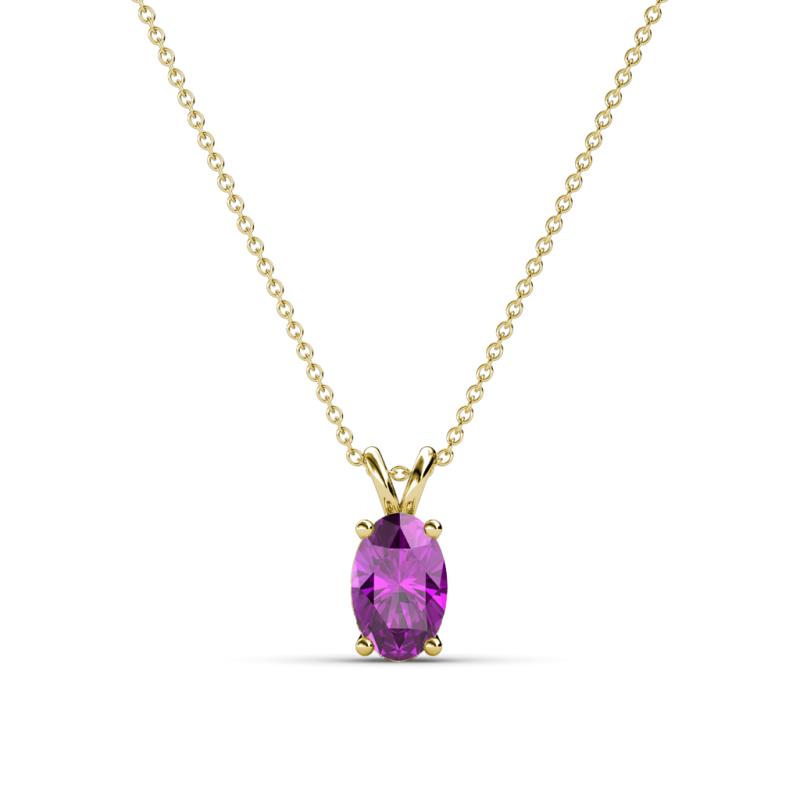 Jassiel 6x4 mm Oval Cut Amethyst Double Bail Solitaire Pendant Necklace 
