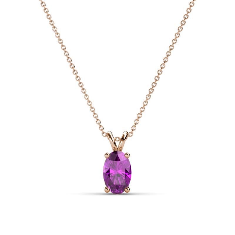 Jassiel 6x4 mm Oval Cut Amethyst Double Bail Solitaire Pendant Necklace 