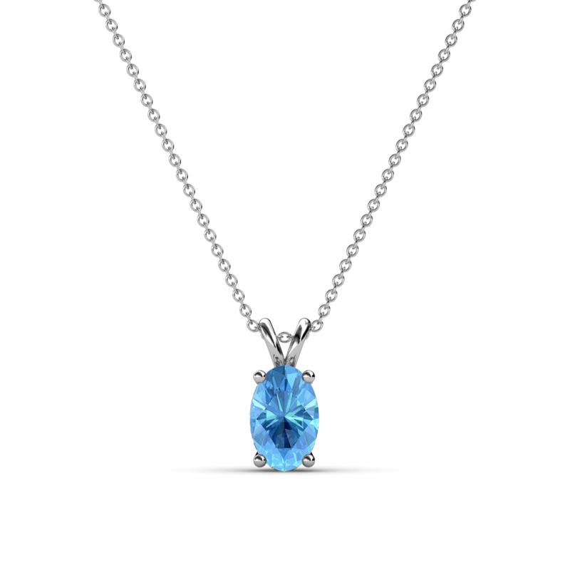 Jassiel 6x4 mm Oval Cut Blue Topaz Double Bail Solitaire Pendant Necklace 