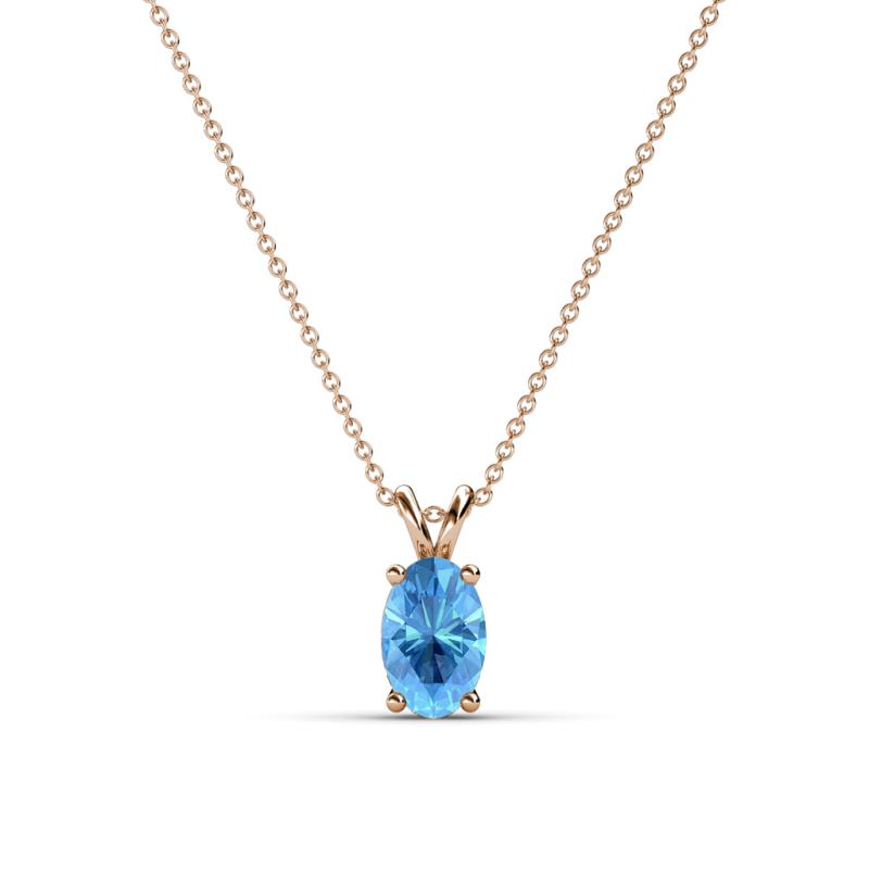 Jassiel 6x4 mm Oval Cut Blue Topaz Double Bail Solitaire Pendant Necklace 