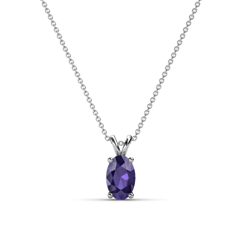 Jassiel 6x4 mm Oval Cut Iolite Double Bail Solitaire Pendant Necklace 