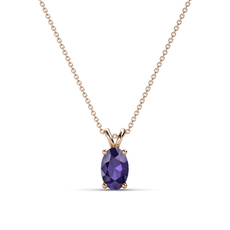 Jassiel 6x4 mm Oval Cut Iolite Double Bail Solitaire Pendant Necklace 