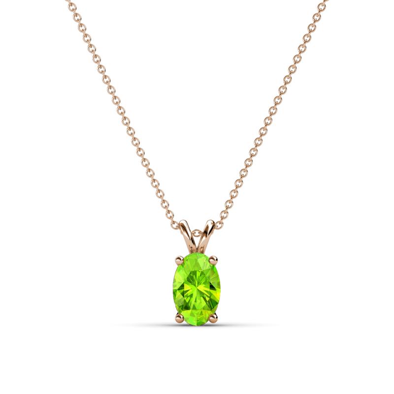 Jassiel 6x4 mm Oval Cut Peridot Double Bail Solitaire Pendant Necklace 