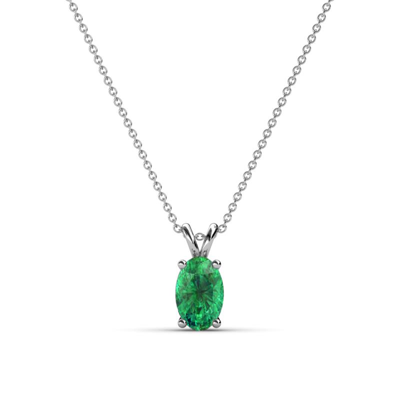 Jassiel 6x4 mm Oval Cut Emerald Double Bail Solitaire Pendant Necklace 