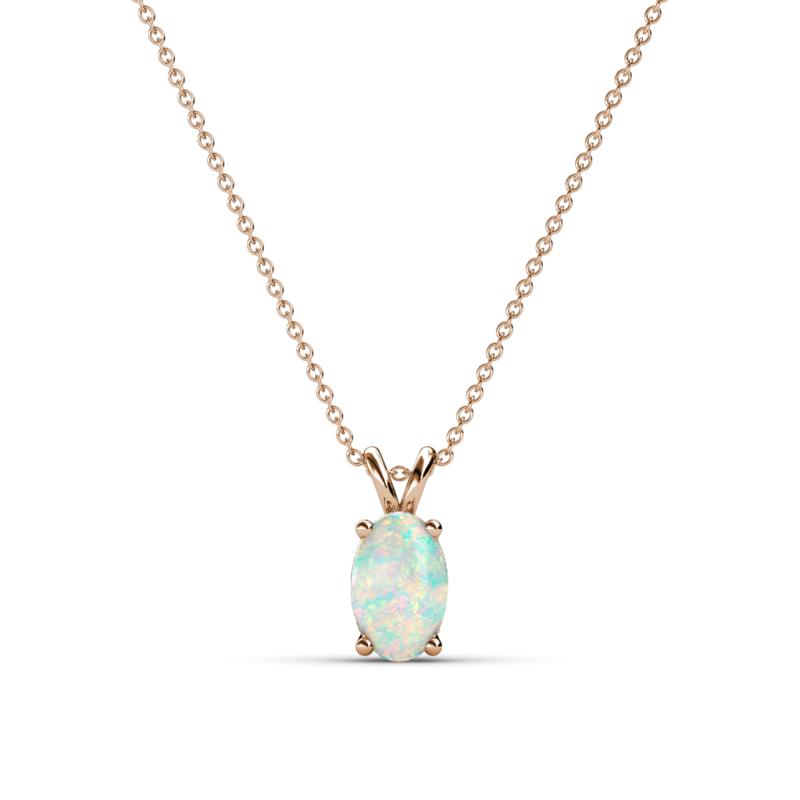 Jassiel 6x4 mm Oval Cut Opal Double Bail Solitaire Pendant Necklace 